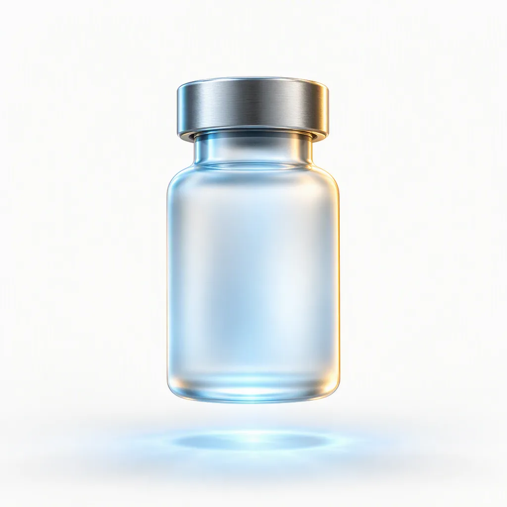 A frosted glass vial with a brushed-steel cap