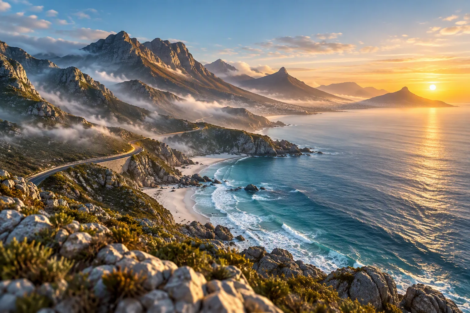 Aerial view of the Western Cape at dawn
